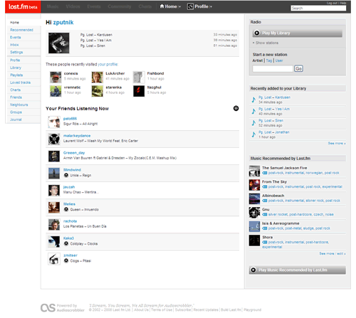 Last.fm: Profil uživatele - Dashboard